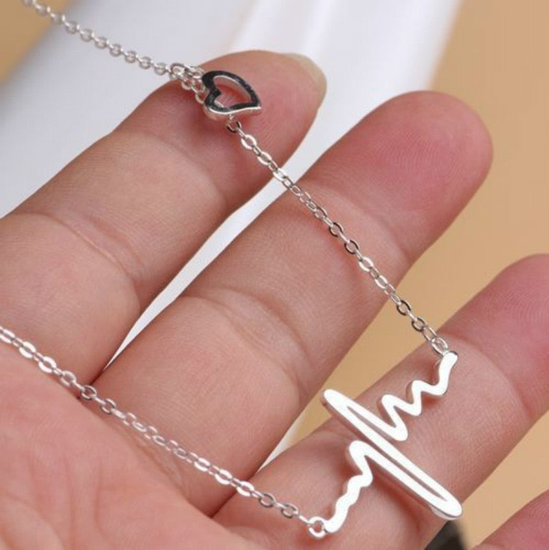 Simple Wave Heart Heartbeat Gold Pendant Charm Necklace - Neon North Clothing