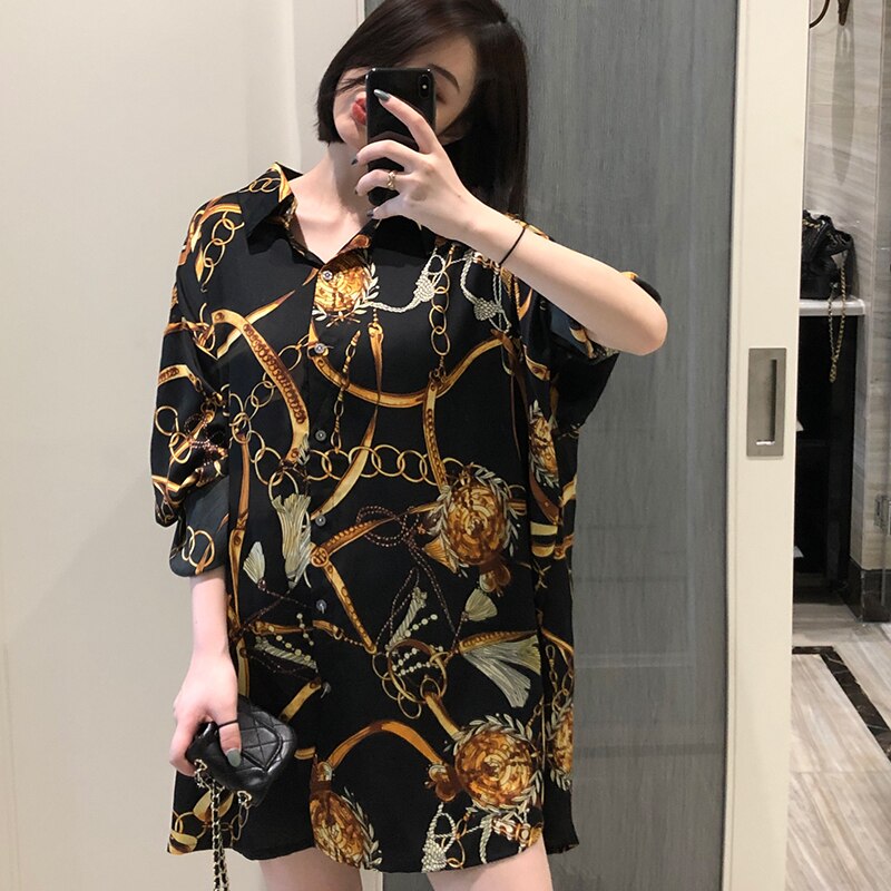 Casual Oversized Chiffon Blouse with Three Quarter Sleeves - Loose Top - Neon North Clothing