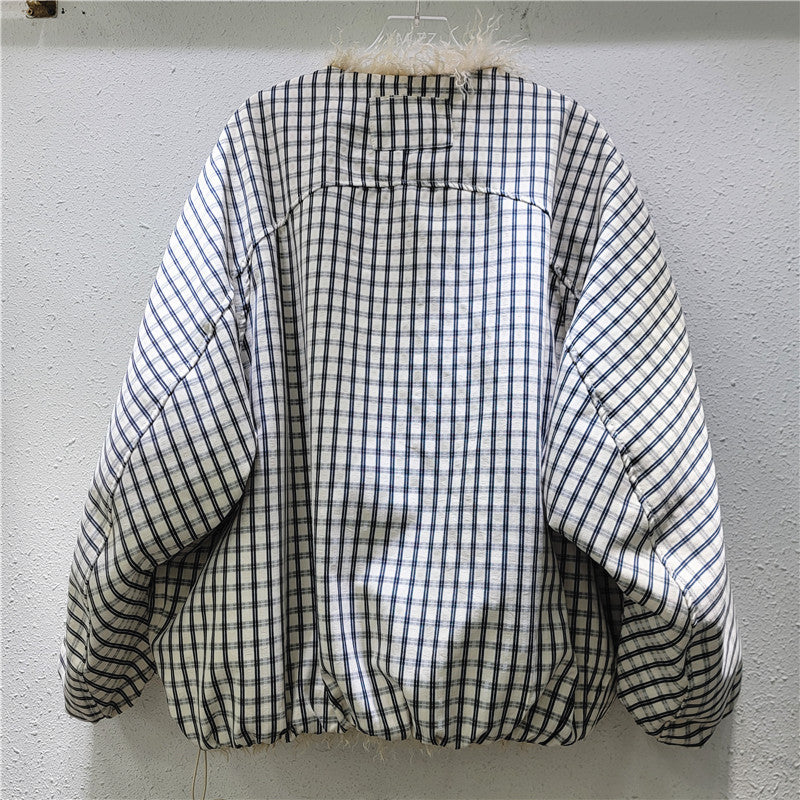 Fur Collar Padded Coat with Stripe Contrast Color Cotton-Padded Design - Neon North Clothing