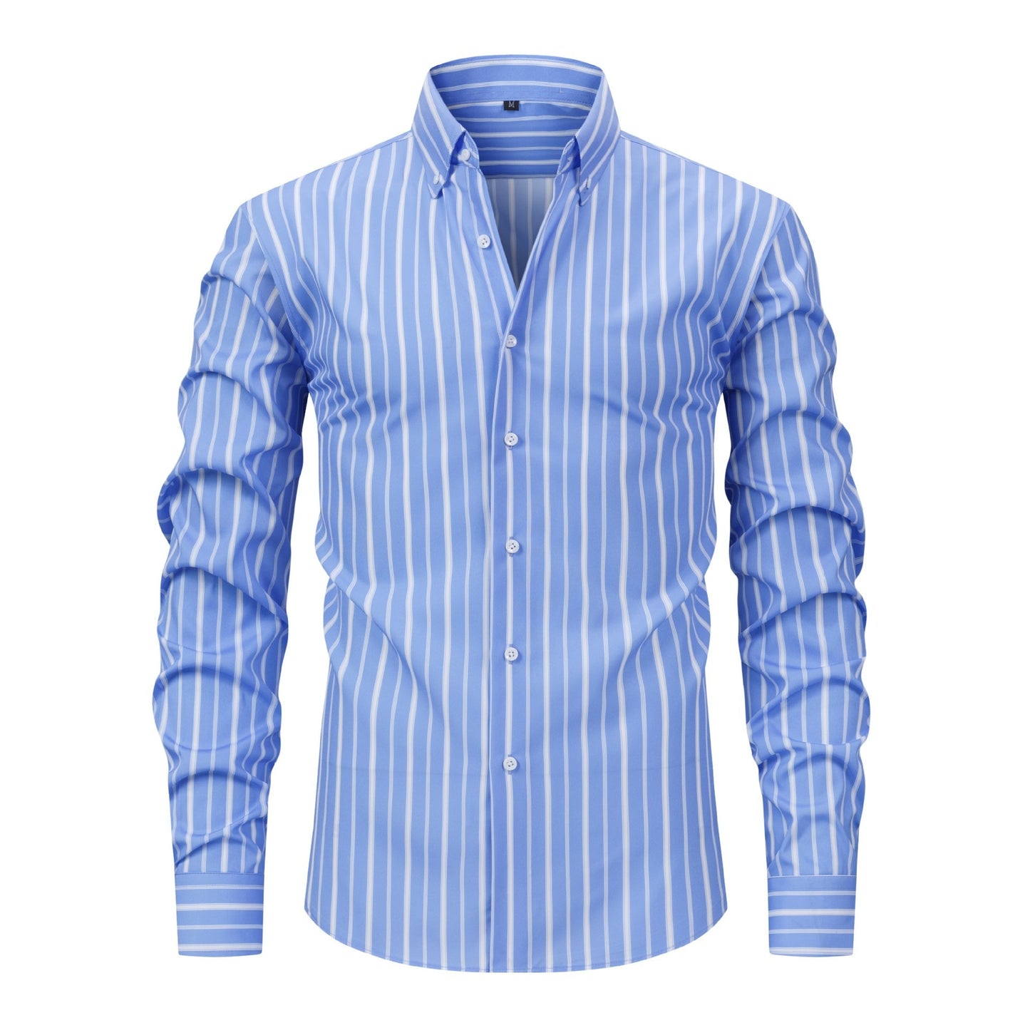 Men's Striped Lapel Shirt with Digital Print - Long-Sleeved Style