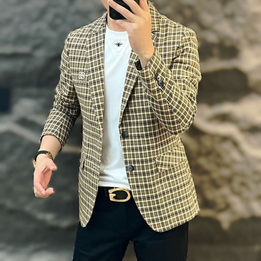 Versatile Plaid Suit Jacket for Men