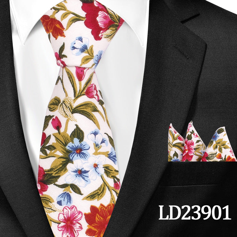 Casual Floral Pocket Square Set - Cotton Floral Print 6cm Tie Pocket Square 2 Piece Set - Neon North Clothing