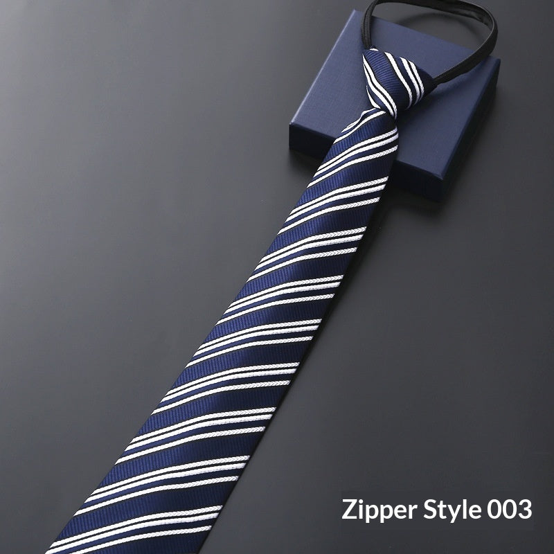 Mens Formal Zipper Tie with Blue Stripes for Business Attire - Neon North Clothing