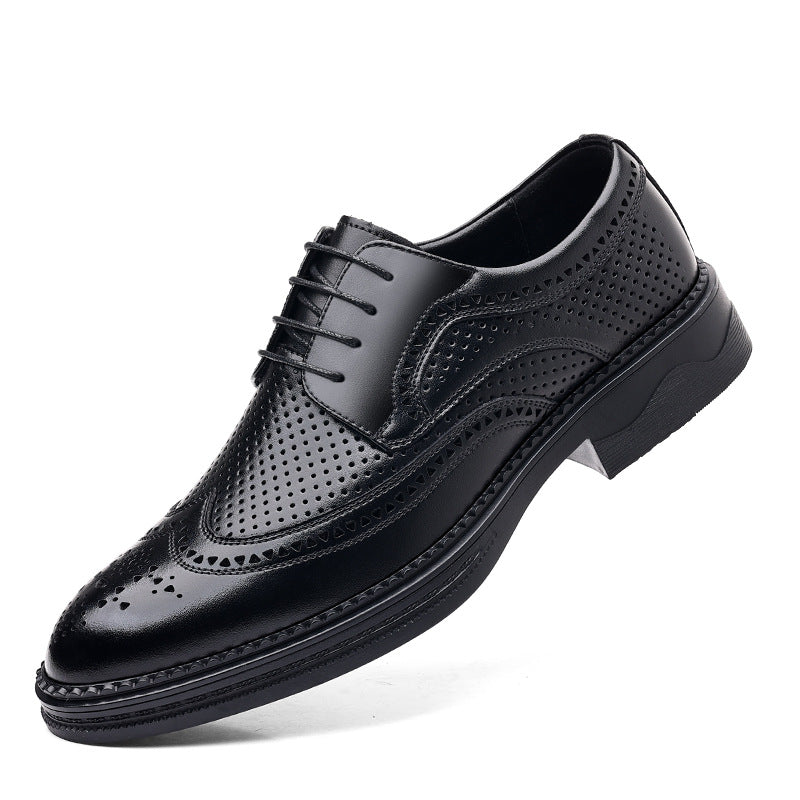 Men's Hollow Leather Casual Shoes for Business and Formal Wear