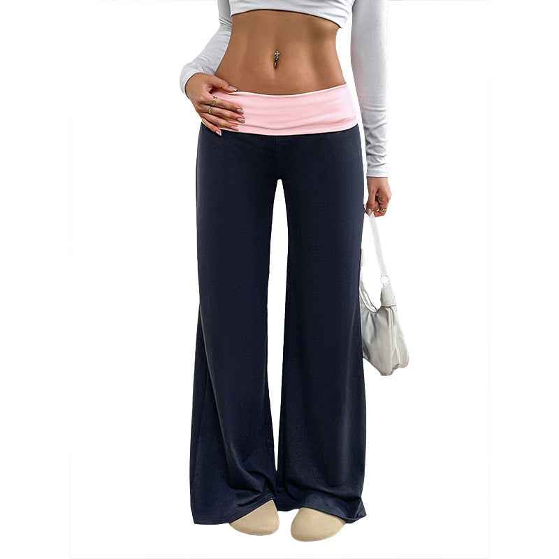 Women's Color-Block Wide-Leg Pants - Casual Patchwork Style
