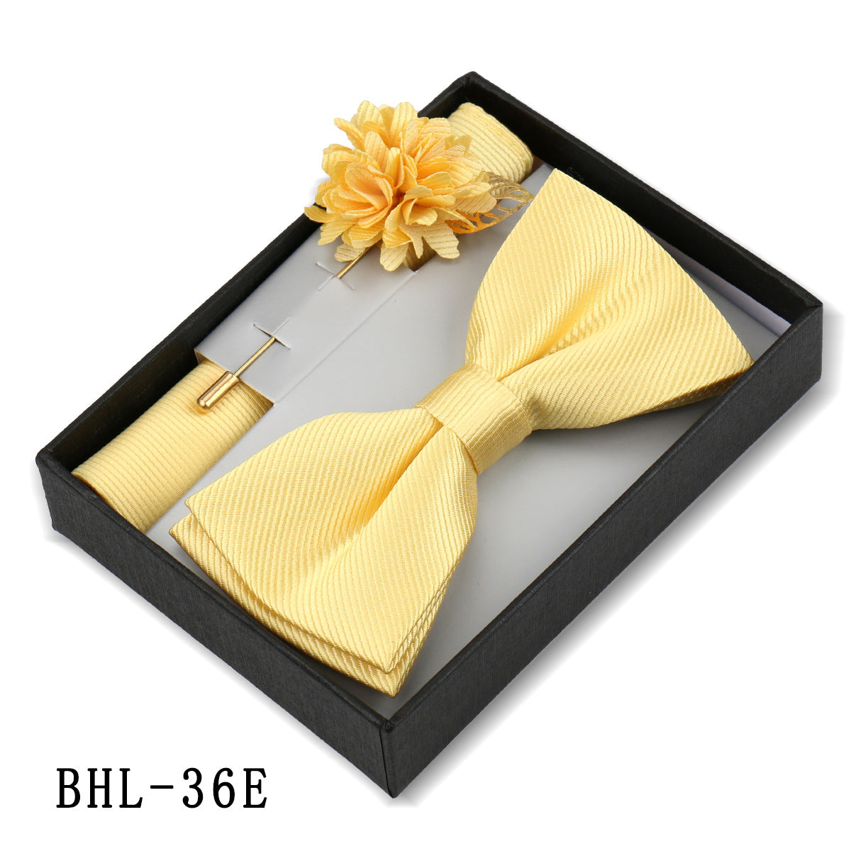 Men's Bow Tie Pocket Square Set with Brooch - Solid Color Elegance - Neon North Clothing