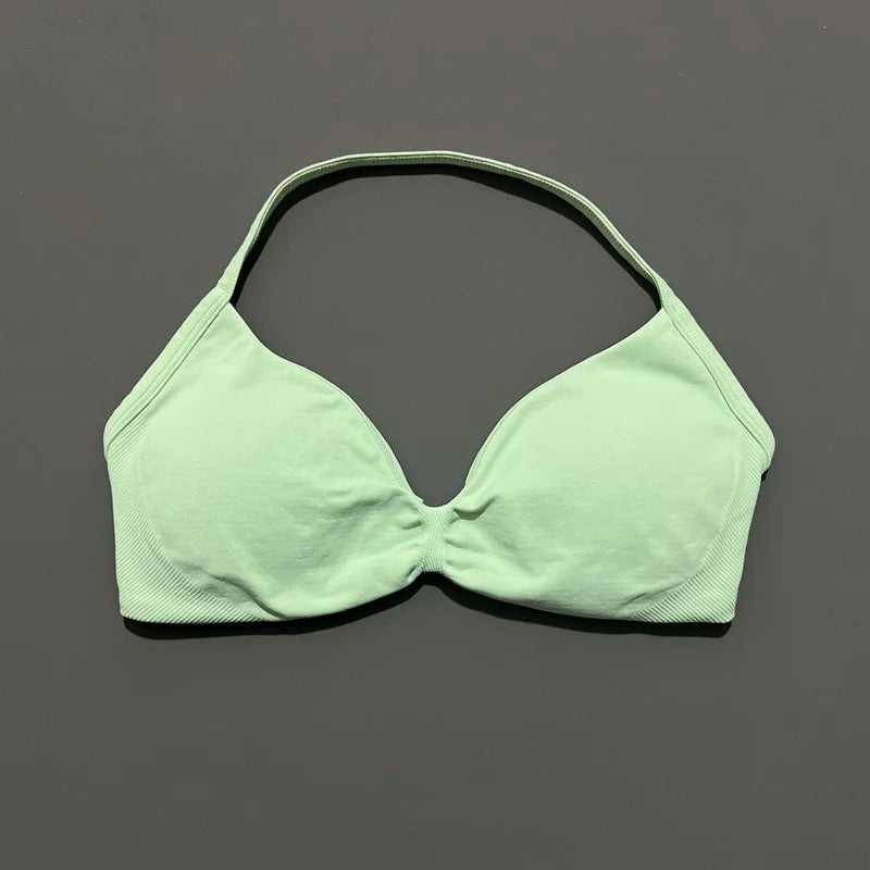 Strappy Backless Yoga Gym Bra with Push-up Removable Cups - Neon North Clothing