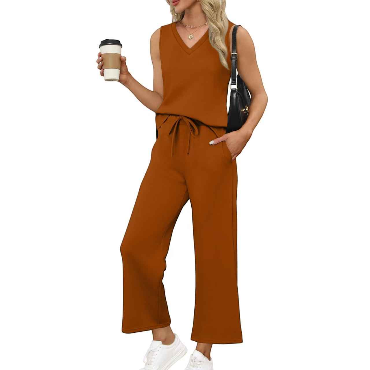 V-neck Vest and Pants Set for Effortless Casual Style