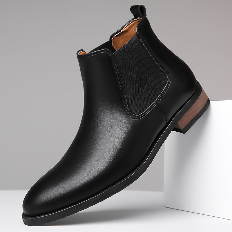 Botas Chelsea de cuero puntiagudas de caña alta para hombre, estilo casual de negocios.