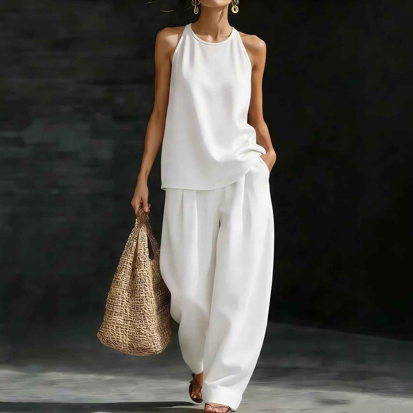 New Womens Sleeveless Casual Set - Fashionable Crew-Neck Design