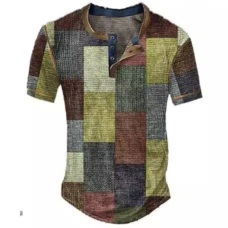 Men's Plaid Color Block T-Shirt - Short Sleeve Graphic Tee - Neon North Clothing