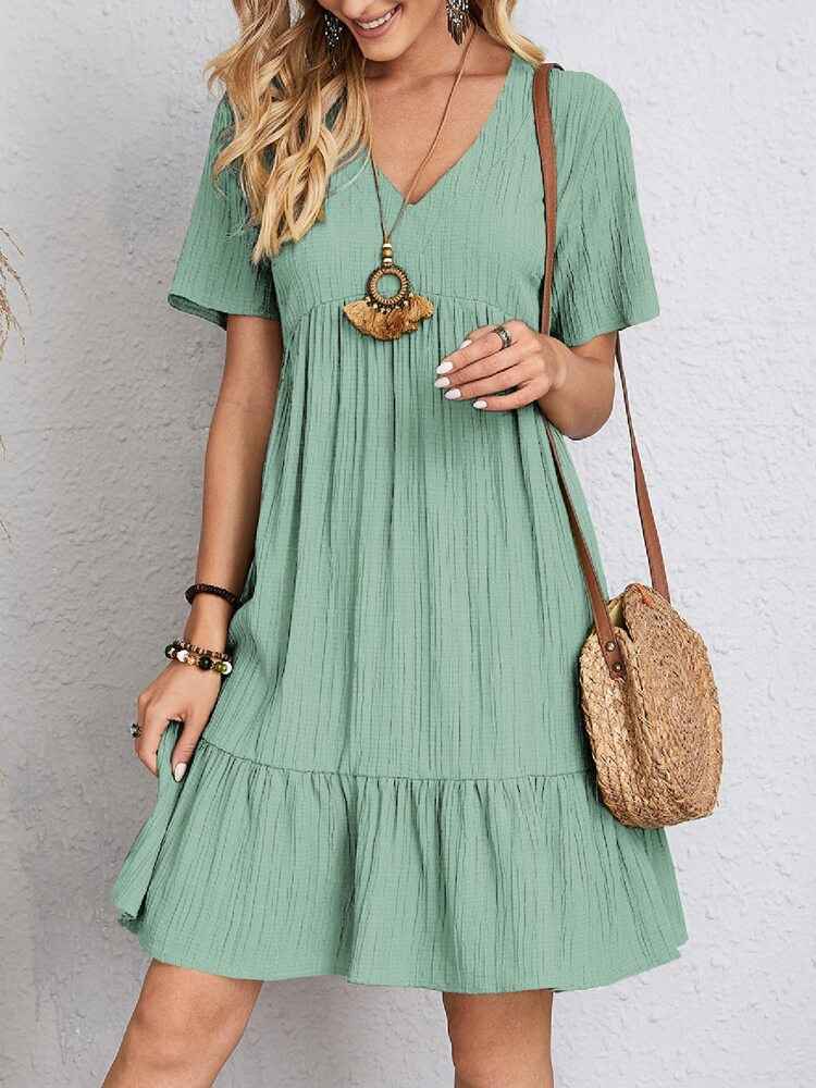 Casual Loose Ruffled V-Neck Dress for Stylish Comfort and Effortless Chic