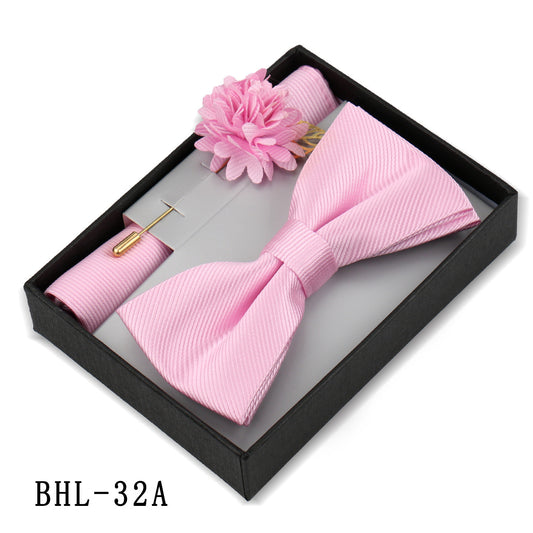 Men's Bow Tie Pocket Square Set with Brooch - Solid Color Elegance