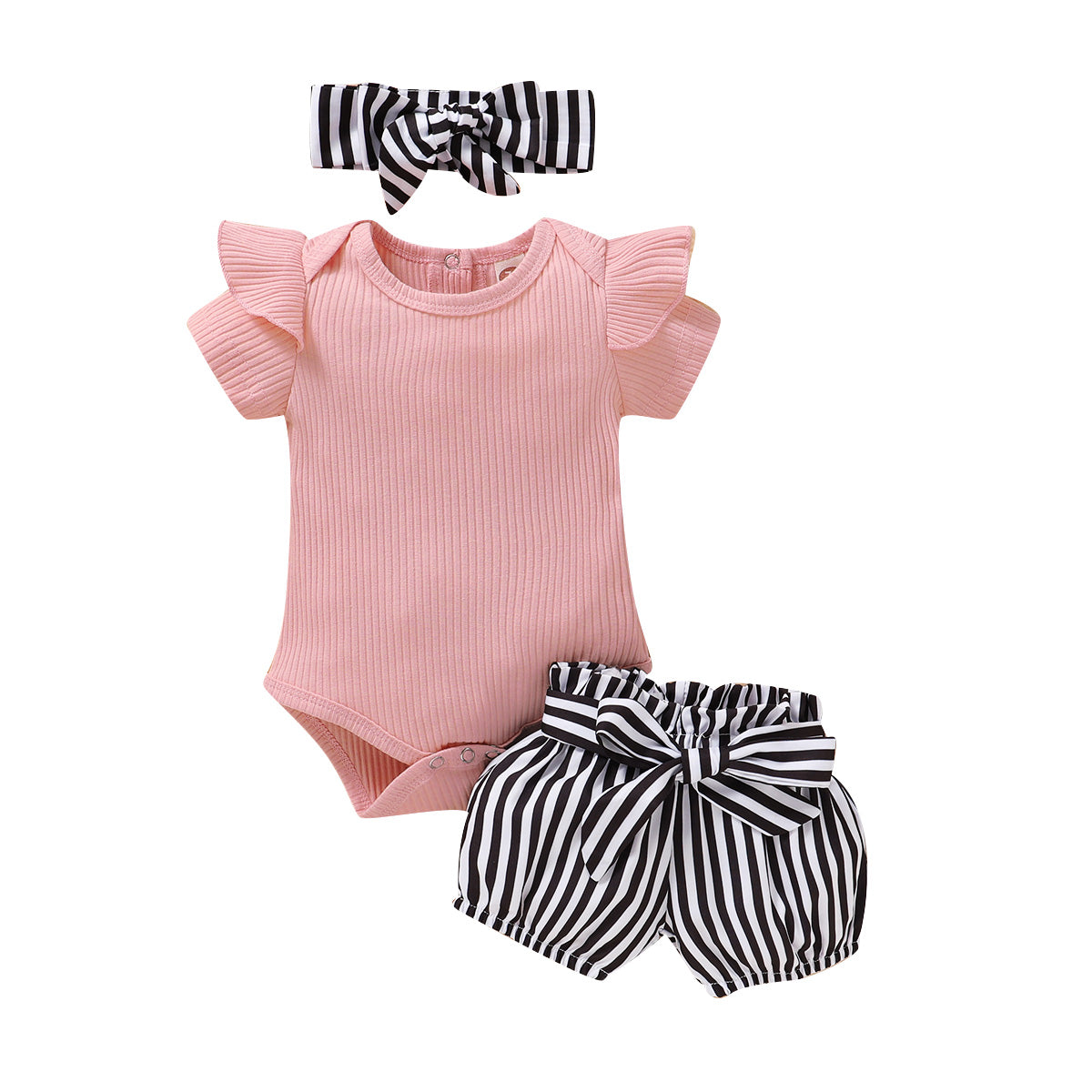 0-24 Months Bowknot Romper Set with Shorts and Headband - Neon North Clothing