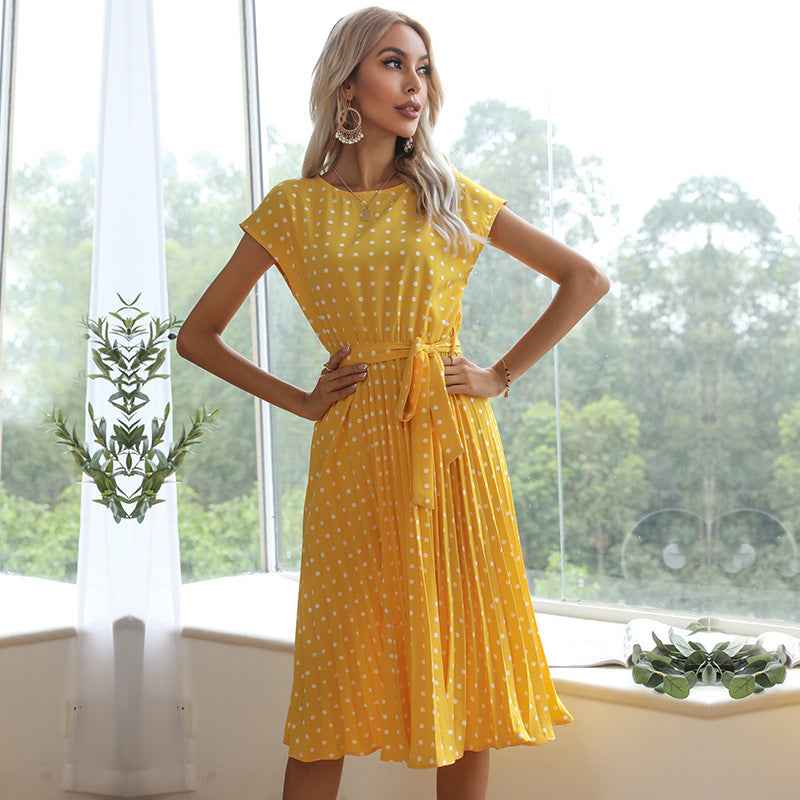Elegant Polka Dot Midi Dress for Women - Short Sleeve and Stylish