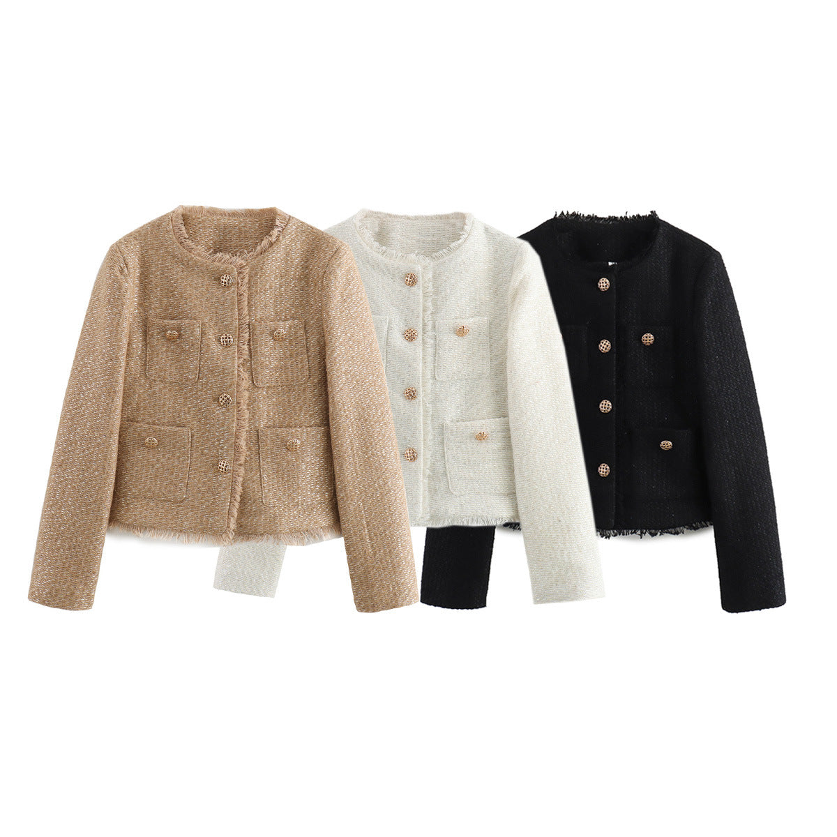 Chic Three-Color Single Breasted Shimmer Texture Tweed Jacket - Neon North Clothing