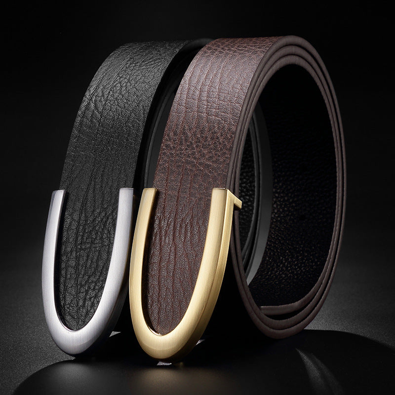 Casual Business Smooth Buckle Men's Leather Belt for Fashionable Men - Neon North Clothing