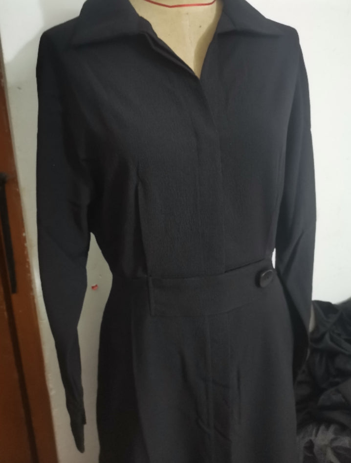 Vestido de manga larga con cuello en V y solapa para mujer