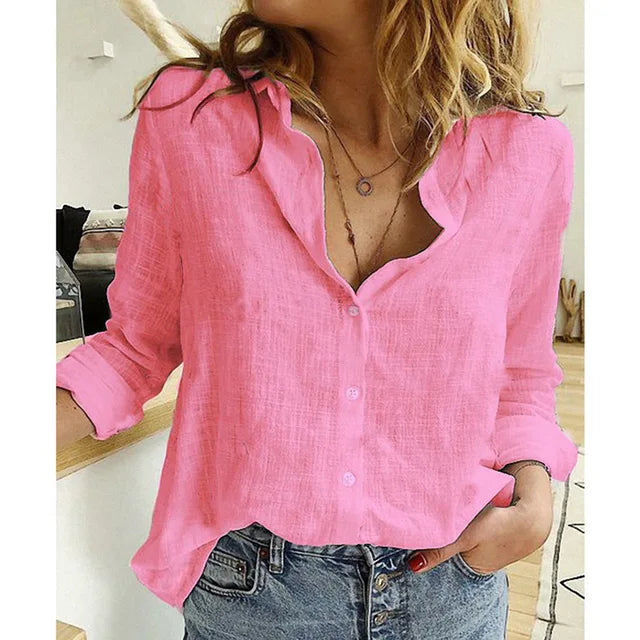Cotton Linen Cardigan Style  Loose Long Sleeve Oversized Shirt - Neon North Clothing
