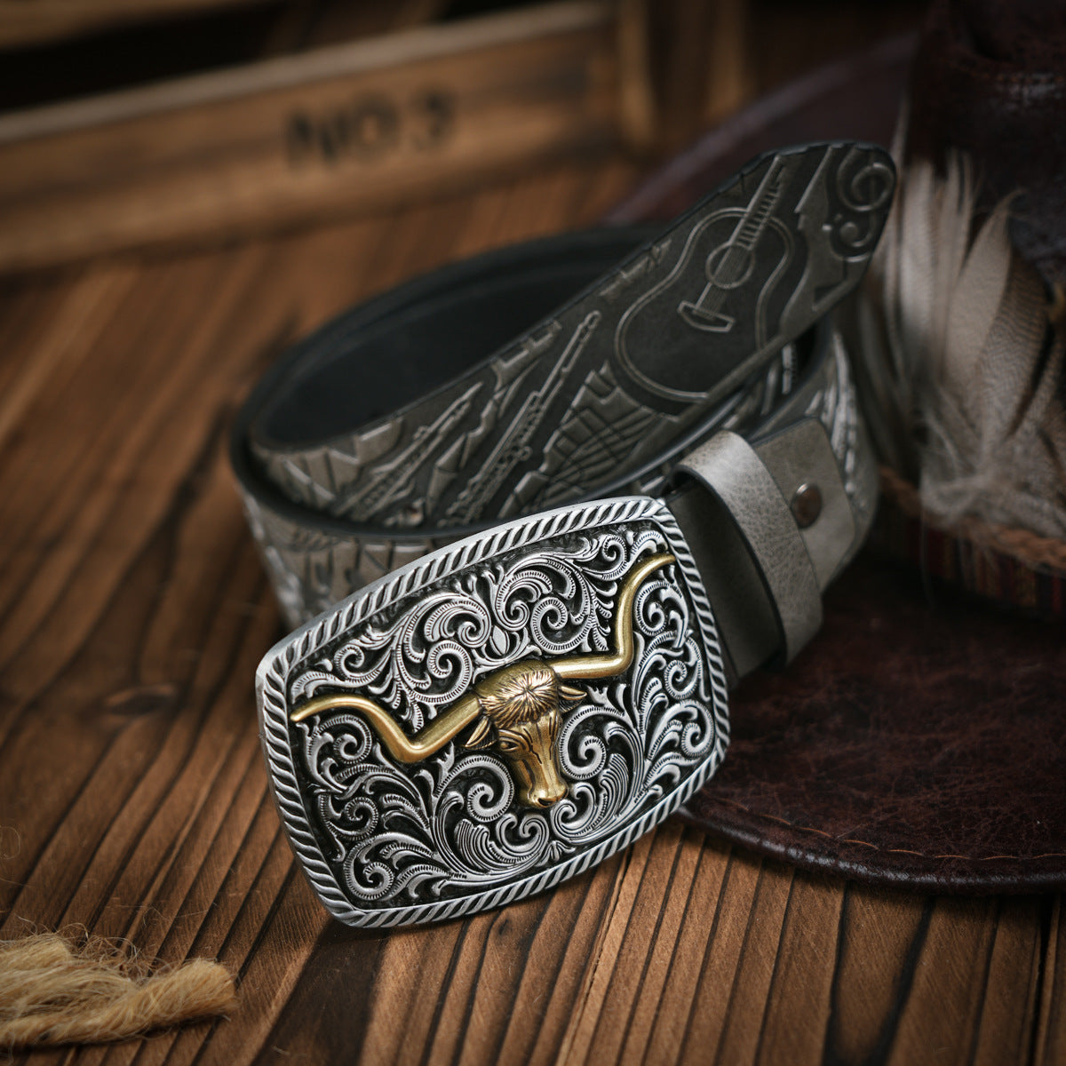 Punk Leather Denim Belt with Unique Wildlife Style Buckle - Neon North Clothing