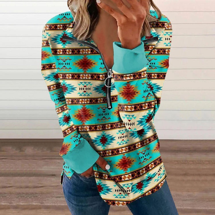 New European and American Womens Western Style Zipper Sweater - Neon North Clothing