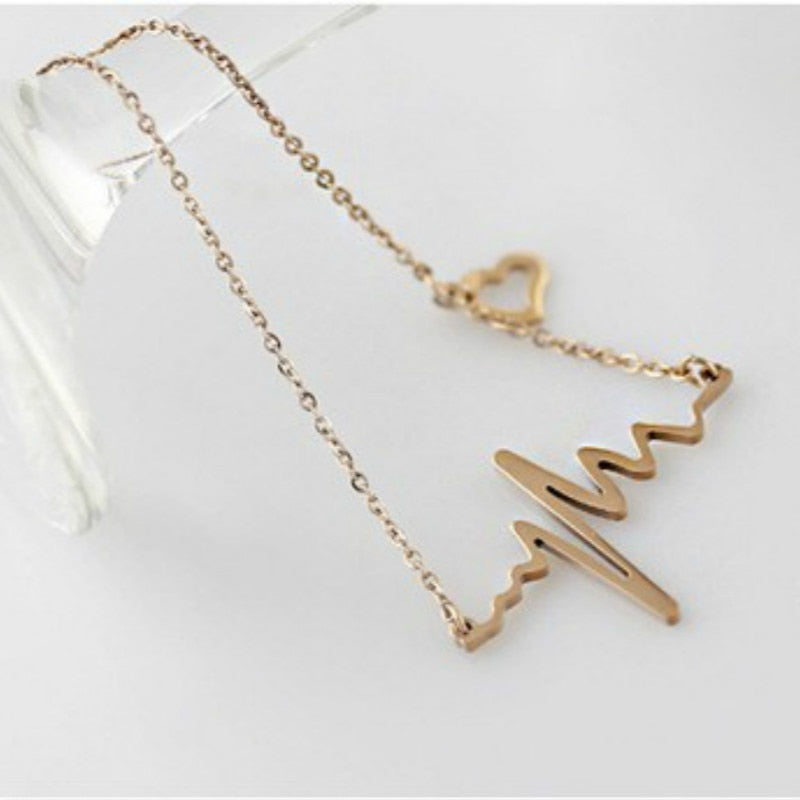 Simple Wave Heart Heartbeat Gold Pendant Charm Necklace - Neon North Clothing
