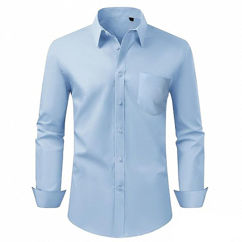 Men's Wrinkle-Resistant Dress Shirt - Breathable Stretch Solid Color Long Sleeve Regular Fit