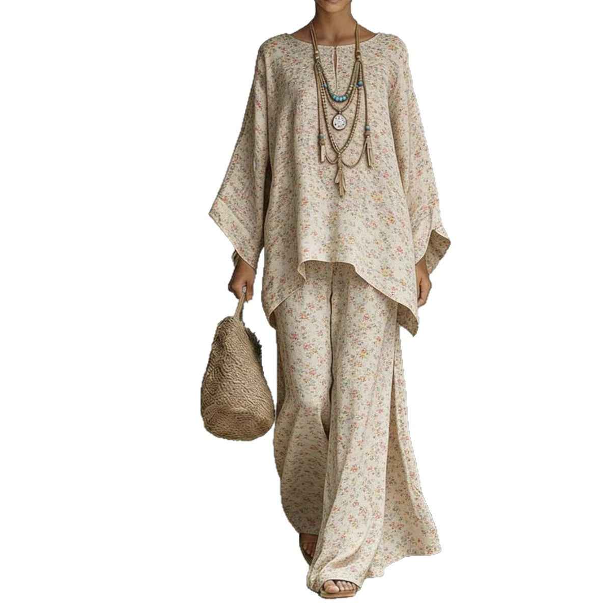 Women's Floral Print Linen Wide-Leg Set for Effortless Style