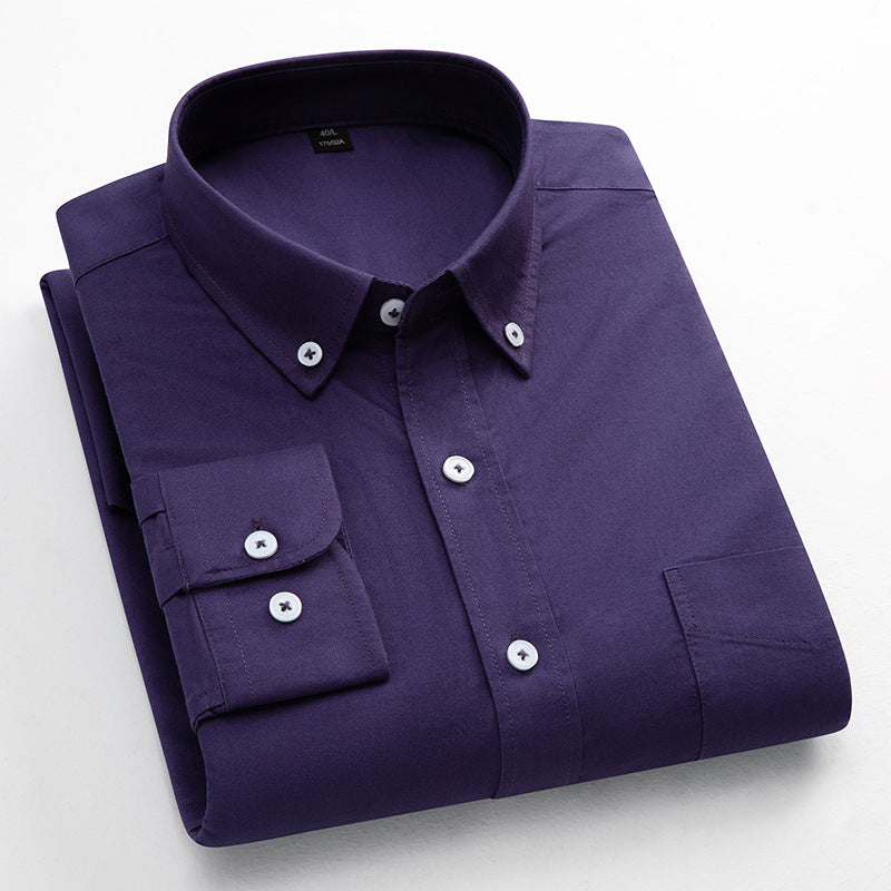 Mens Breathable Oxford Shirt - Pure Cotton Solid-Color Slim Fit