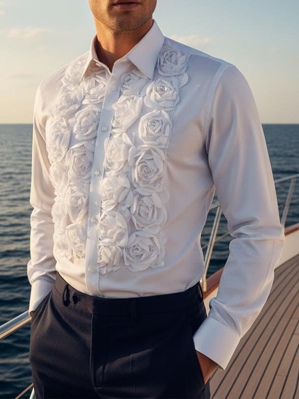 Chic White Floral Shirt with Statement Detail - Regular Fit