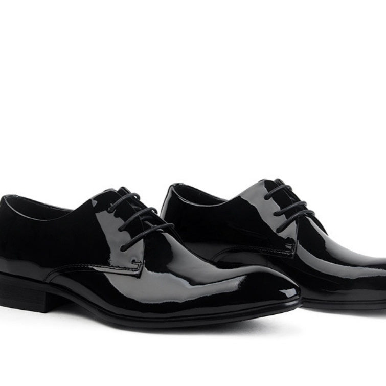 Leather Wedding Shoes - Glossy Lace-up Pointed-toe Design