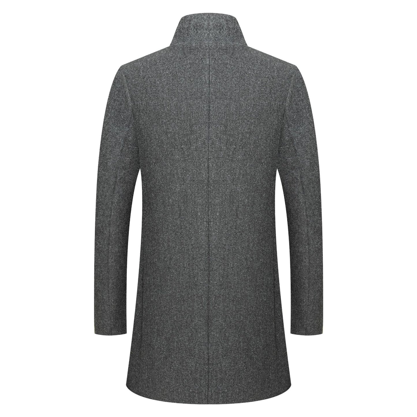 Men's Wool Coat - Stand-Collar Mid-Length Solid-Color Wool Coat