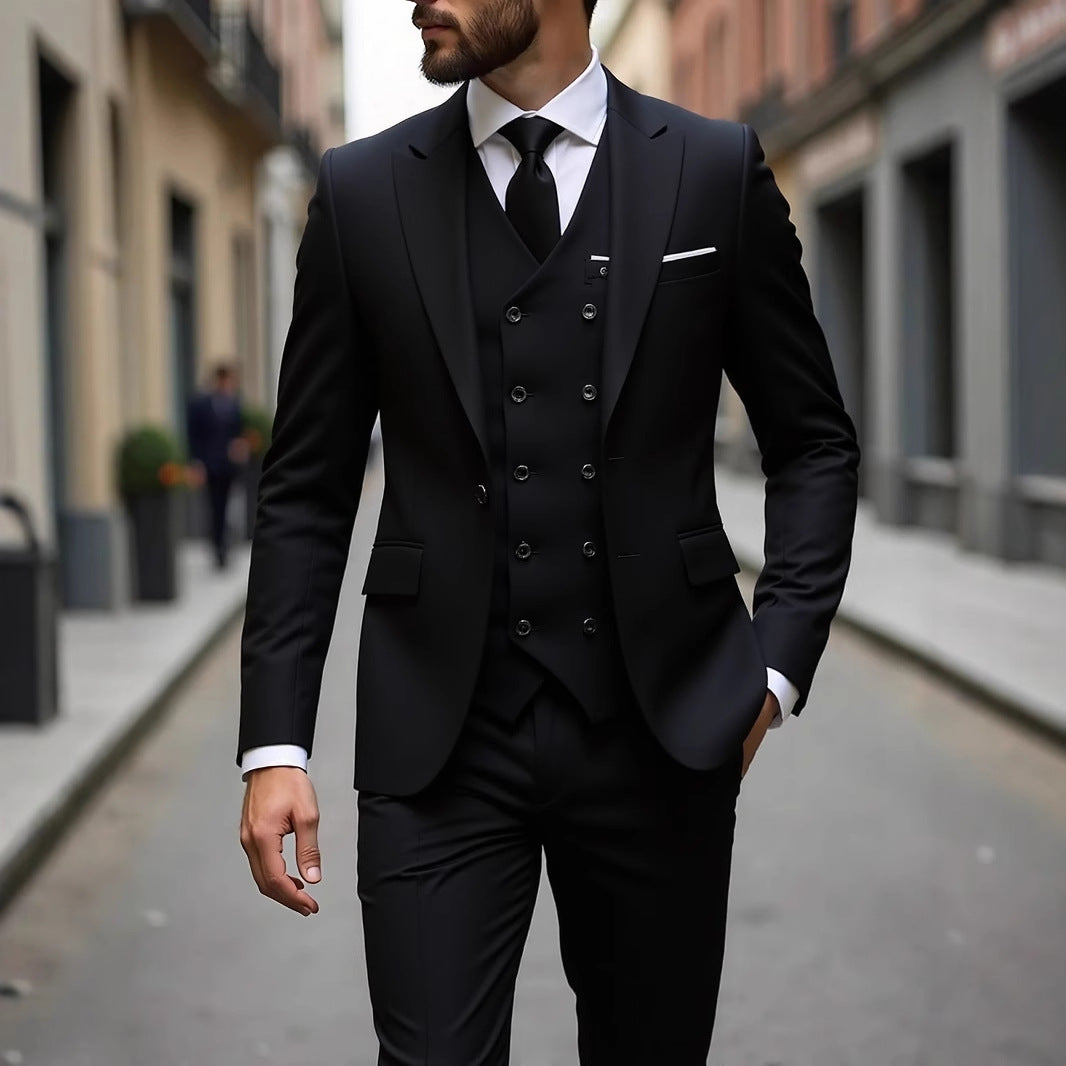 Double-breasted Three-Piece Suit Set for Men – Stylish Business Attire
