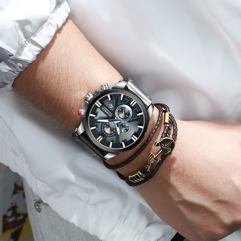 CURREN Chronograph Watch with Leather Strap and Quartz Movement - Neon North Clothing