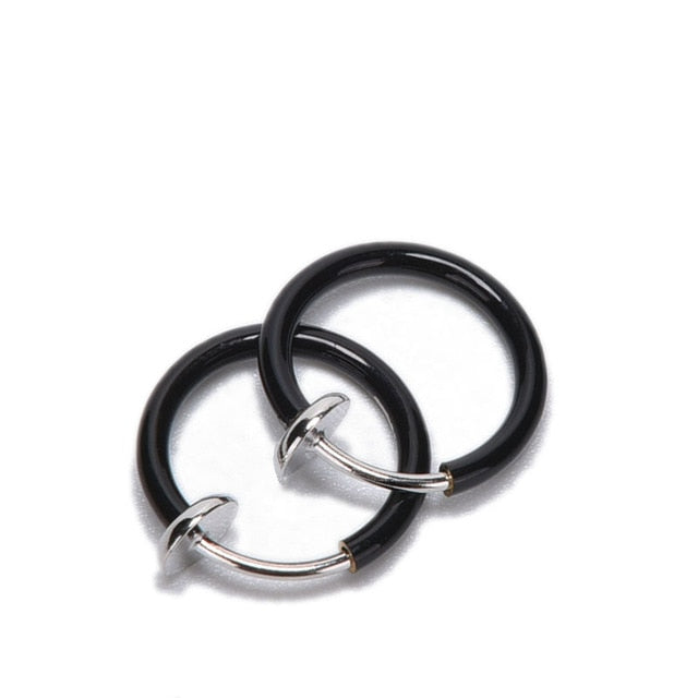 1 Pair 13mm Punk Goth False Hoop Earrings Septum Clip on Boby Nose Lip Ear Fake Piercing Rings Stud - Neon North Clothing