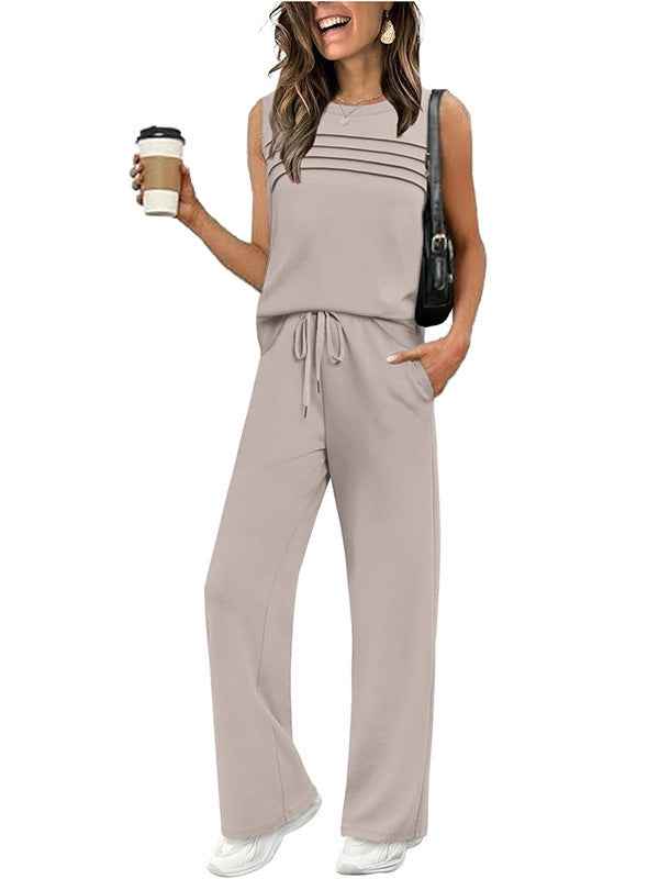 Womens Pleated Vest Top Set - Stylish Two-Piece Outfit for Effortless Chic