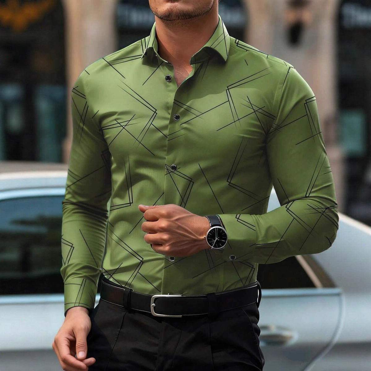 Mens Digital-Print Slim Fit Shirt for Effortless Casual Style