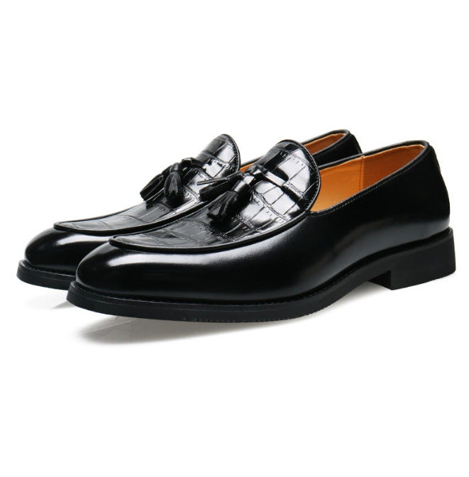Mens Pointed-Toe Leather Slip-On Shoes for Business-Casual Style