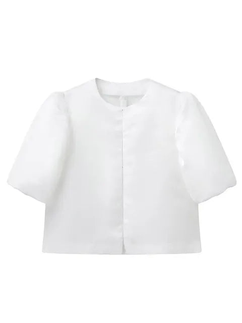 Solid Satin With Pouf Balloon Sleeve Blouse - Neon North Clothing