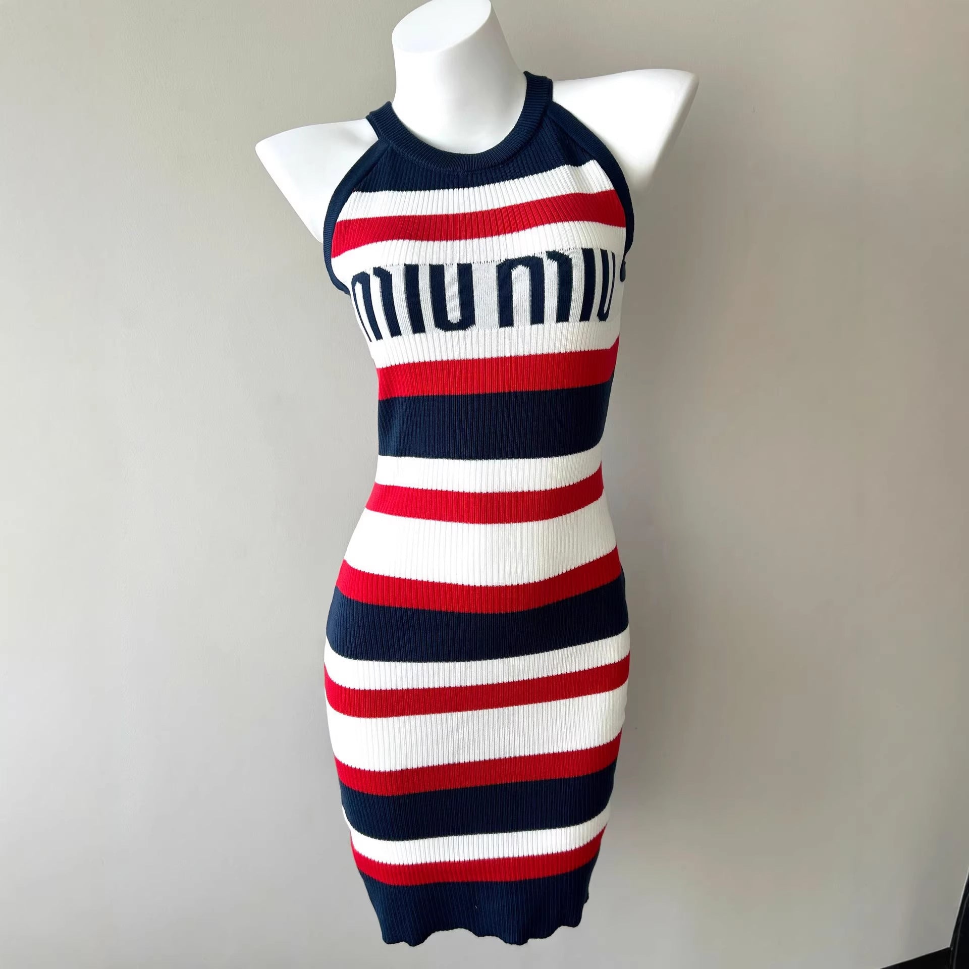 Striped Sleeveless Dress with Fitted Waist - Neon North Clothing
