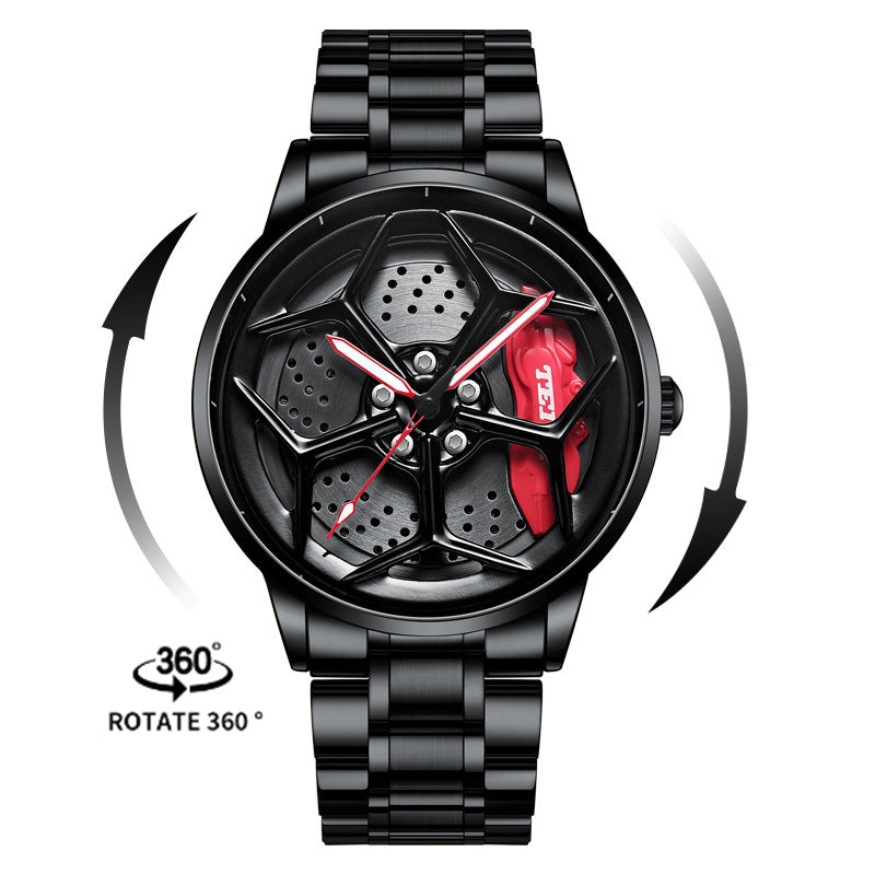 NEON NORTH Luxury Mens Watch Stainless Steel Car Wheel Hub Quartz Watch For Men - Neon North Clothing