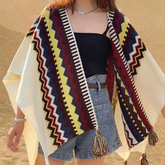 Vintage Bohemia Cardigan with Ruffles - Knitting Top - Neon North Clothing