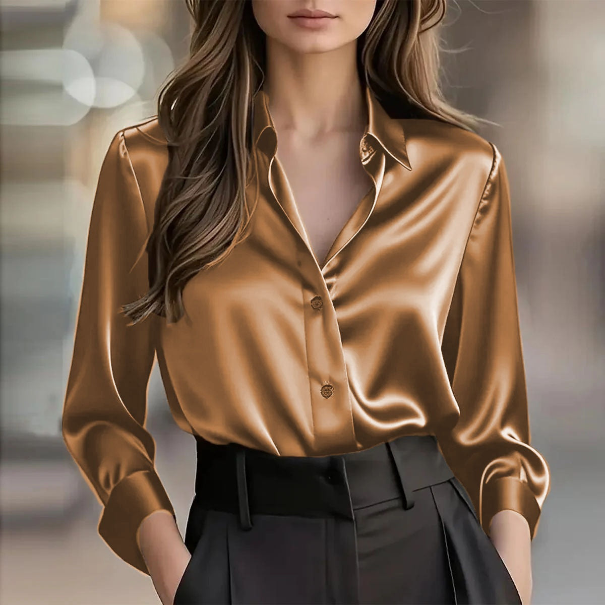 Elegant Satin Blouse with Long Sleeves - Ideal for Any Occasion