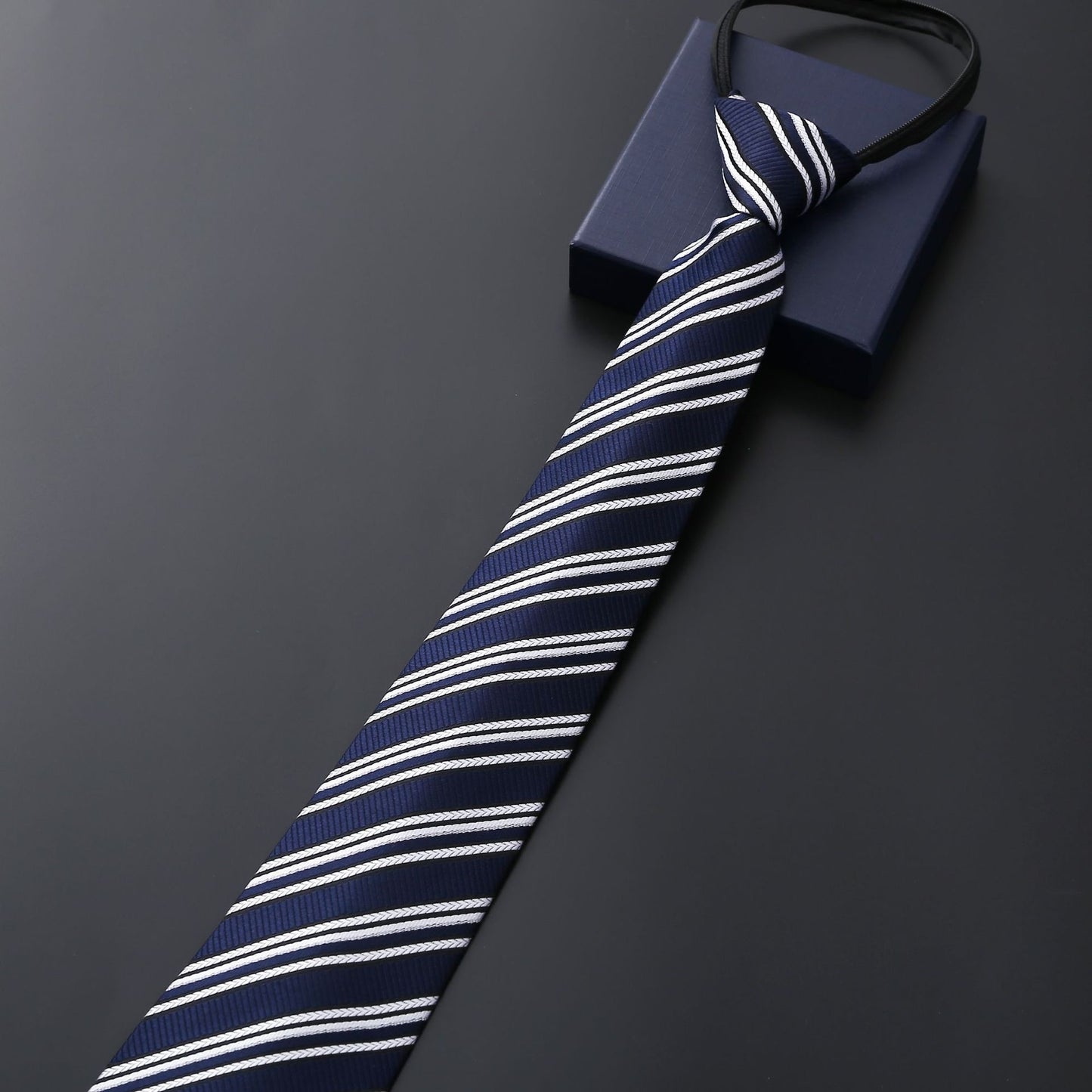 Mens Formal Zipper Tie with Blue Stripes for Business Attire - Neon North Clothing