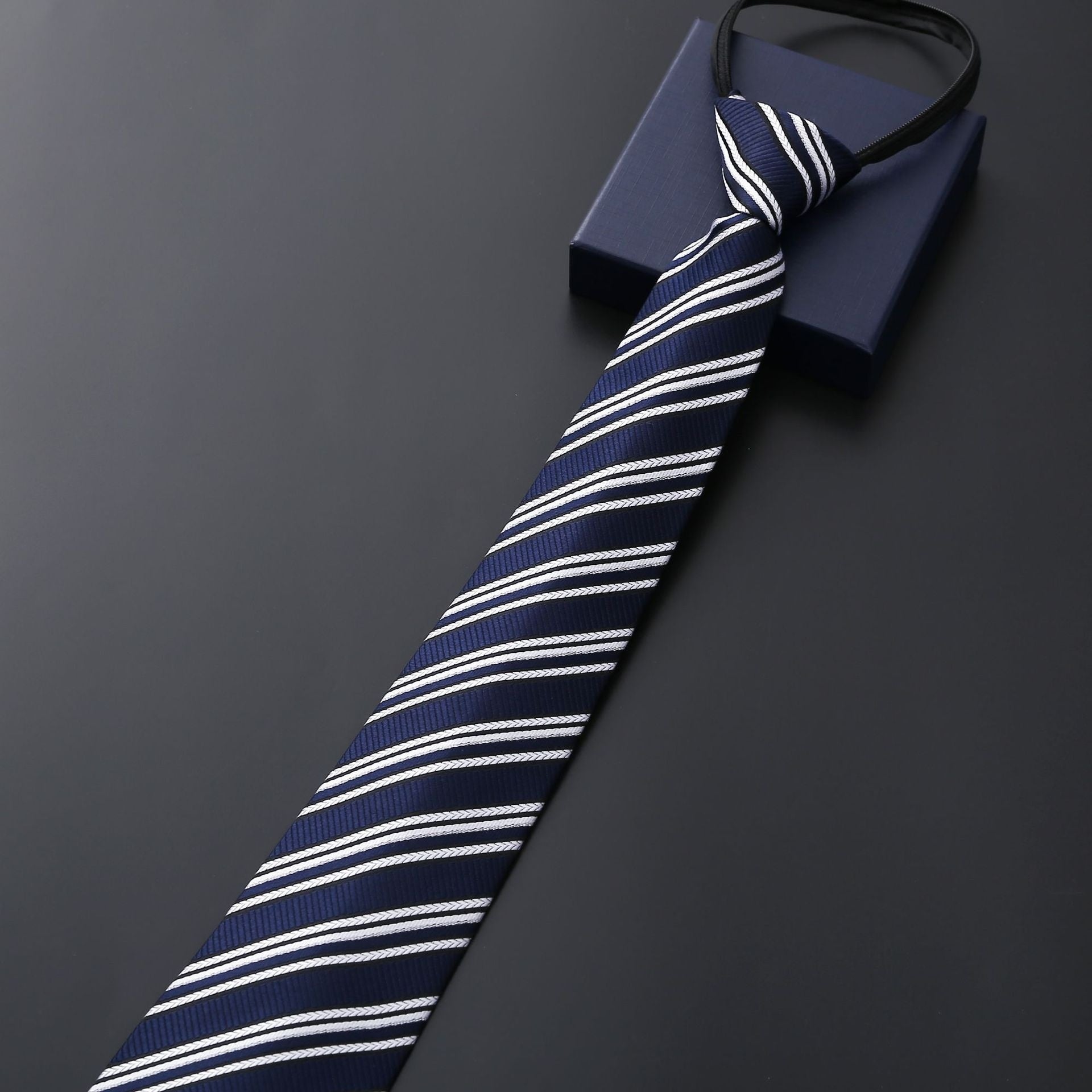 Mens Formal Zipper Tie with Blue Stripes for Business Attire - Neon North Clothing