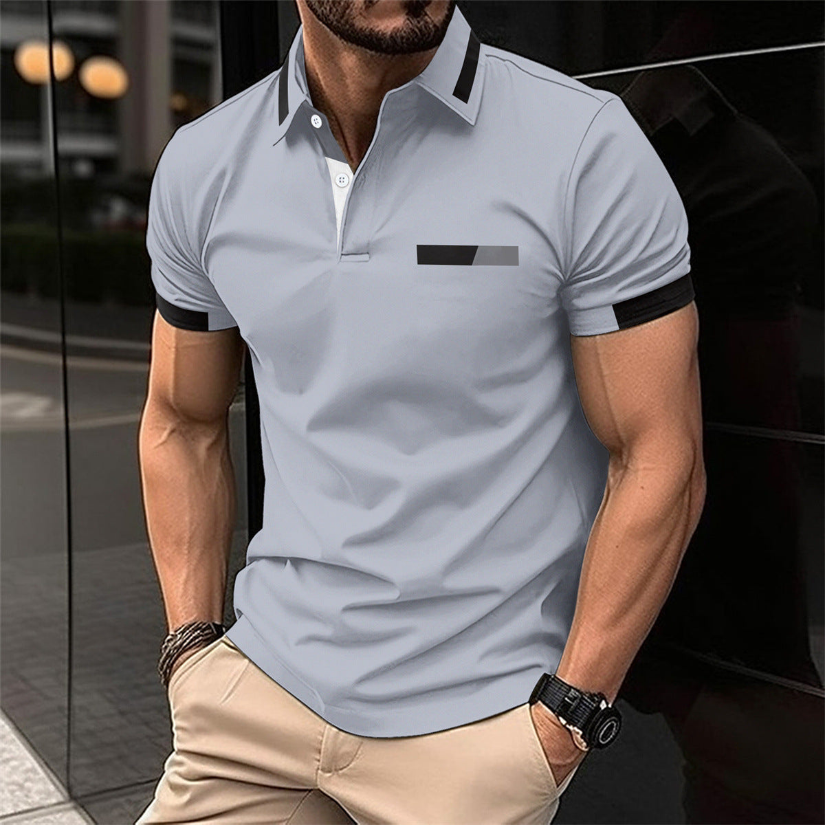 Faux Pocket Lapel Polo Shirt for Business Casual Style - Neon North Clothing