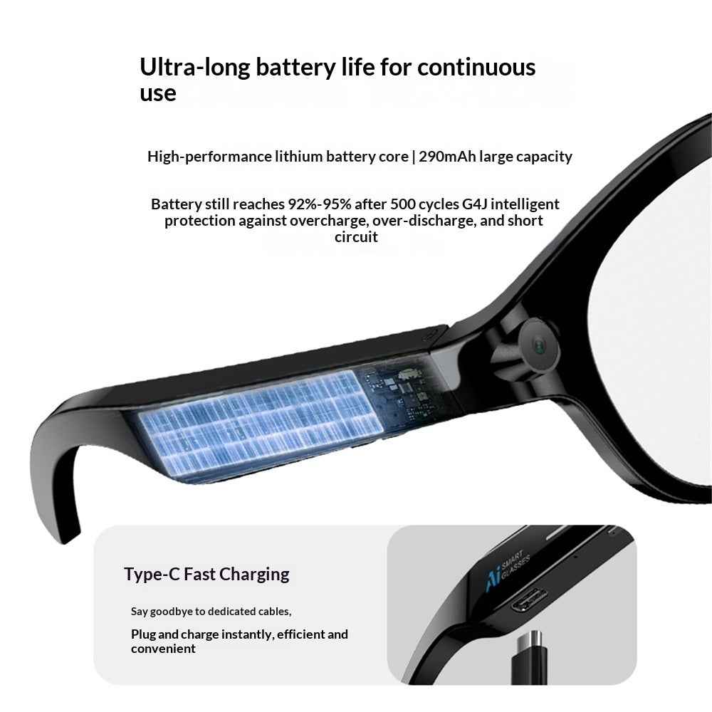 Smart Bluetooth Glasses with Bluetooth Calling, Photo and Video Recording, AI Translation, Recognition, and Music Playback