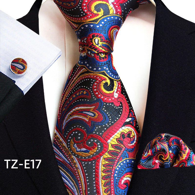 Paisley Tie Set with Square Scarf and Cufflinks - Three-Piece Accessory Set - Neon North Clothing