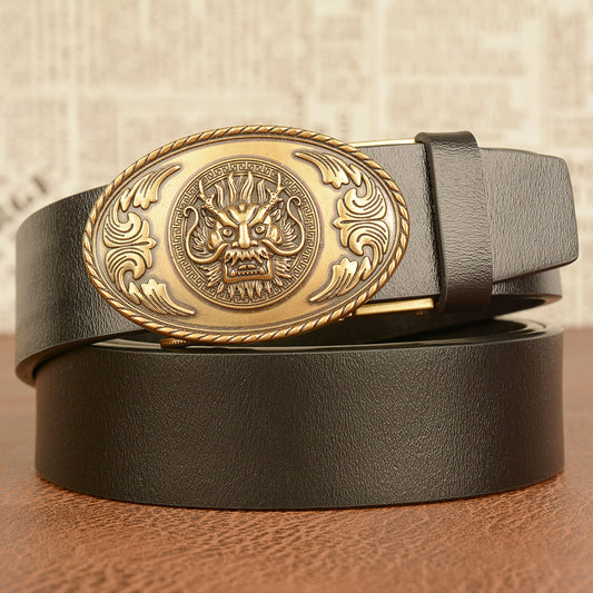 Men's Cowhide Ethnic Belt - Real Cowhide Faucet Automatic Style