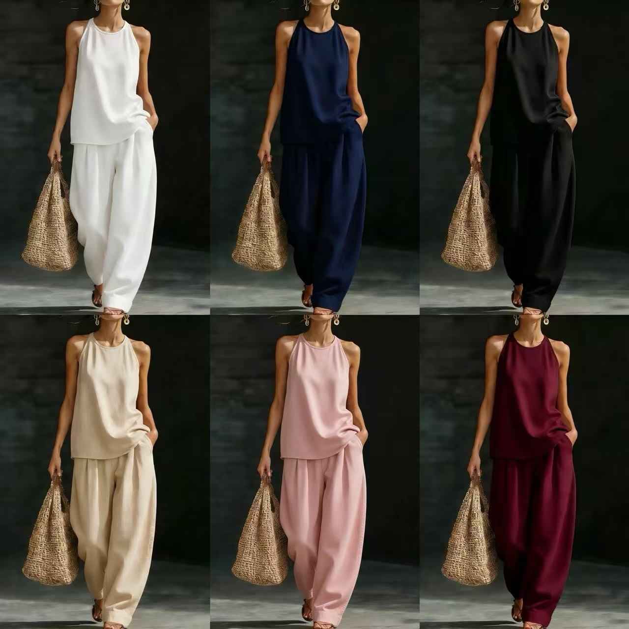 New Womens Sleeveless Casual Set - Fashionable Crew-Neck Design